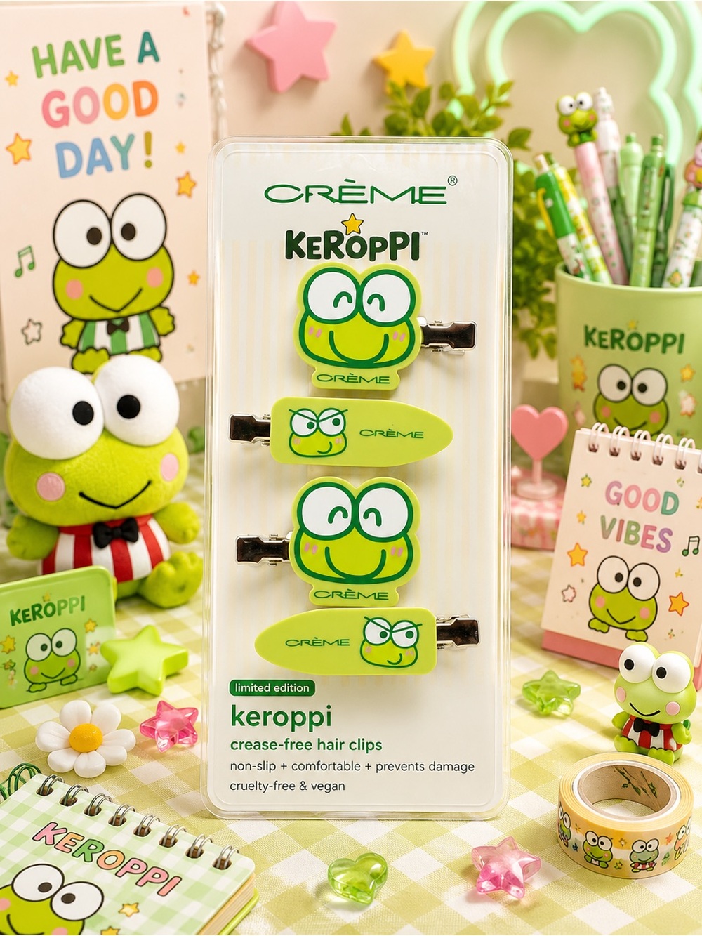 ✨ NWT CRÈME x Keroppi Limited Edition 4-Piece Hair Clip Set ✨